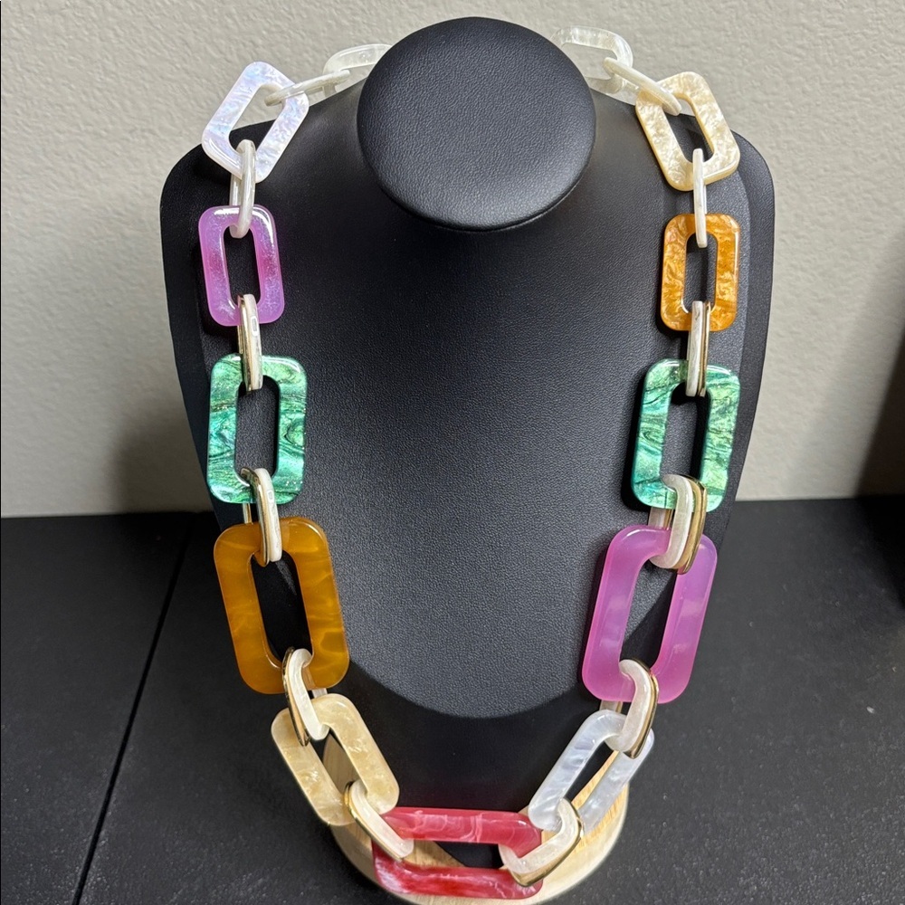 Vintage Rush By Denis And Charles Lucite Multicolored Chain Link Necklace